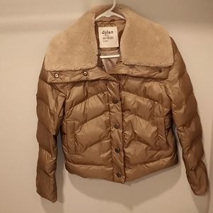 dylan Tan Puffer Jacket with Faux-Shearling Collar